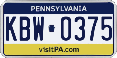 PA license plate KBW0375