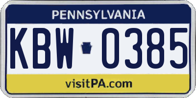 PA license plate KBW0385