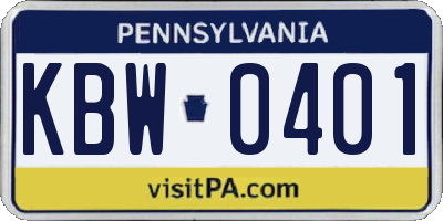 PA license plate KBW0401