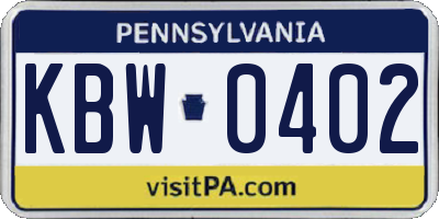 PA license plate KBW0402