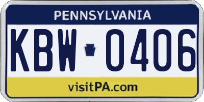 PA license plate KBW0406