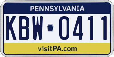 PA license plate KBW0411