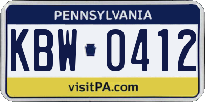 PA license plate KBW0412