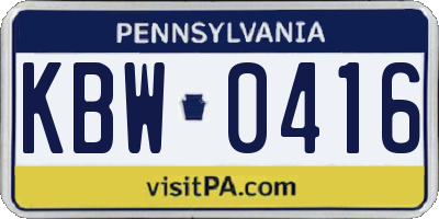 PA license plate KBW0416