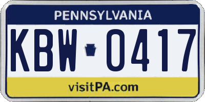 PA license plate KBW0417