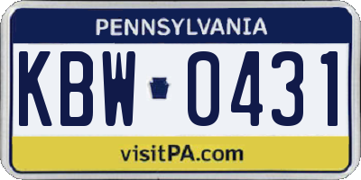 PA license plate KBW0431