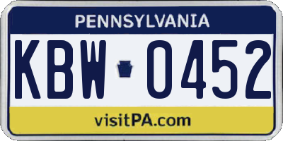 PA license plate KBW0452