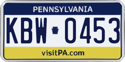 PA license plate KBW0453
