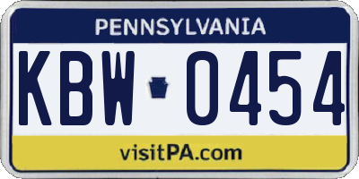 PA license plate KBW0454