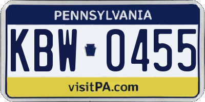 PA license plate KBW0455