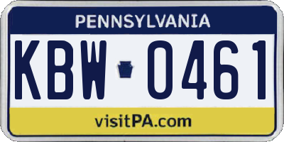 PA license plate KBW0461