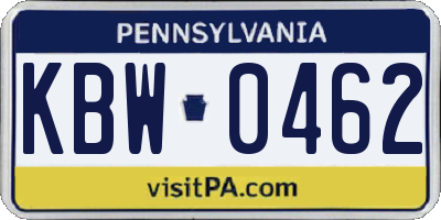 PA license plate KBW0462