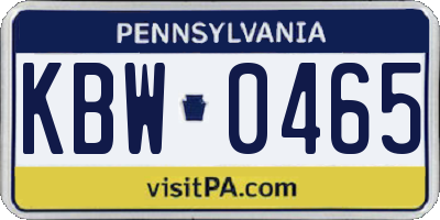 PA license plate KBW0465