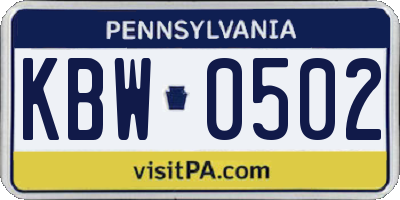 PA license plate KBW0502