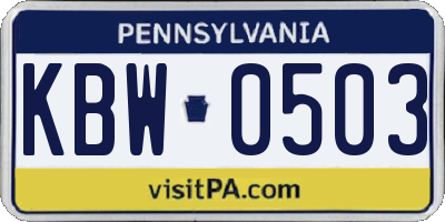 PA license plate KBW0503