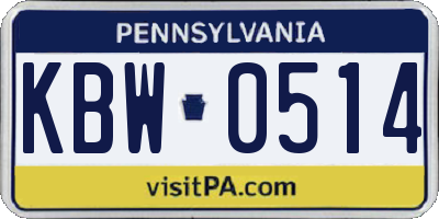 PA license plate KBW0514