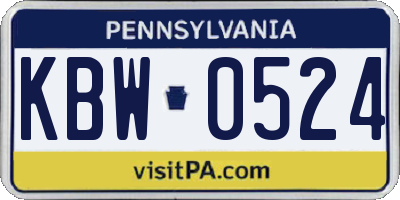 PA license plate KBW0524