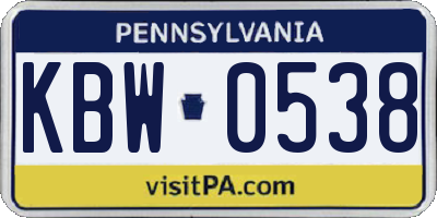 PA license plate KBW0538