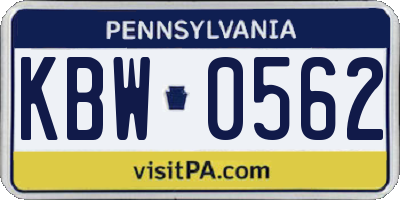 PA license plate KBW0562