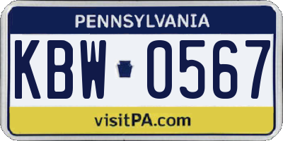 PA license plate KBW0567