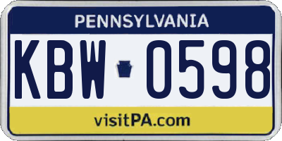 PA license plate KBW0598