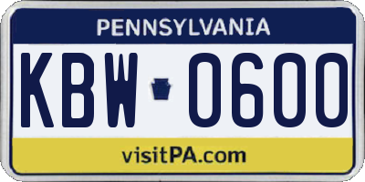 PA license plate KBW0600