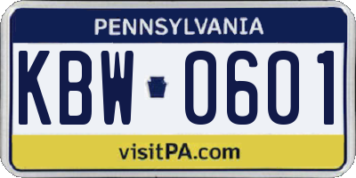 PA license plate KBW0601