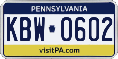 PA license plate KBW0602
