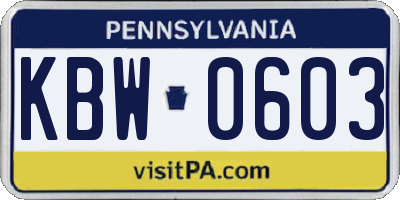 PA license plate KBW0603