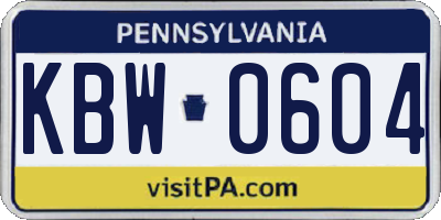 PA license plate KBW0604
