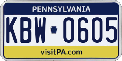 PA license plate KBW0605