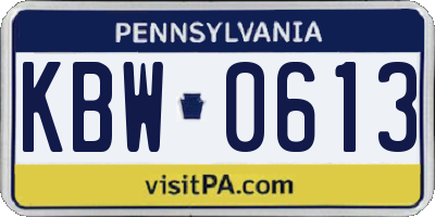 PA license plate KBW0613