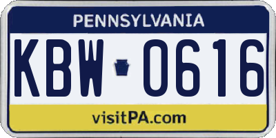 PA license plate KBW0616