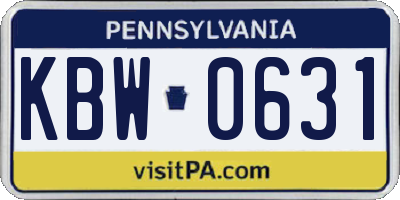 PA license plate KBW0631