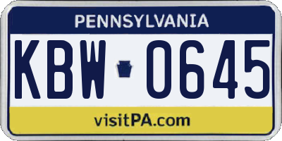 PA license plate KBW0645