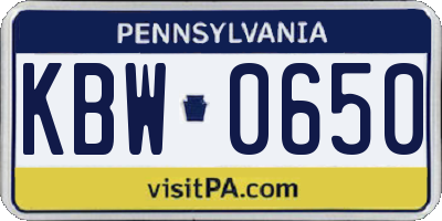 PA license plate KBW0650