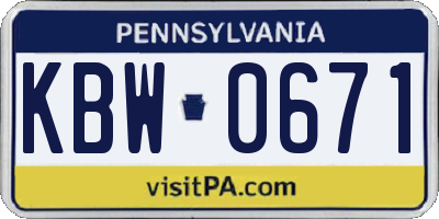 PA license plate KBW0671