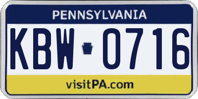 PA license plate KBW0716