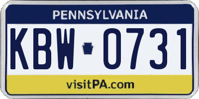 PA license plate KBW0731