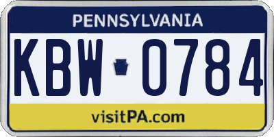 PA license plate KBW0784