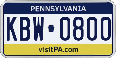 PA license plate KBW0800