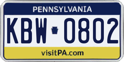 PA license plate KBW0802