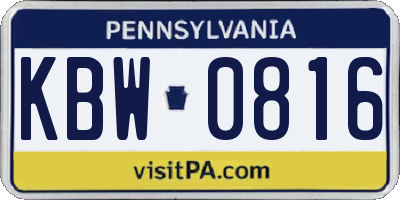 PA license plate KBW0816