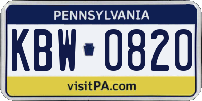 PA license plate KBW0820