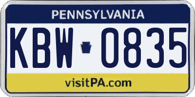 PA license plate KBW0835