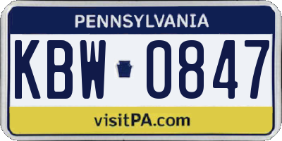PA license plate KBW0847