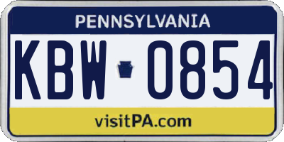 PA license plate KBW0854
