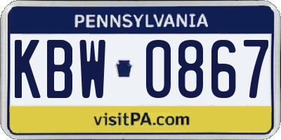 PA license plate KBW0867