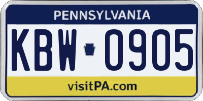 PA license plate KBW0905