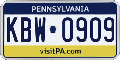 PA license plate KBW0909